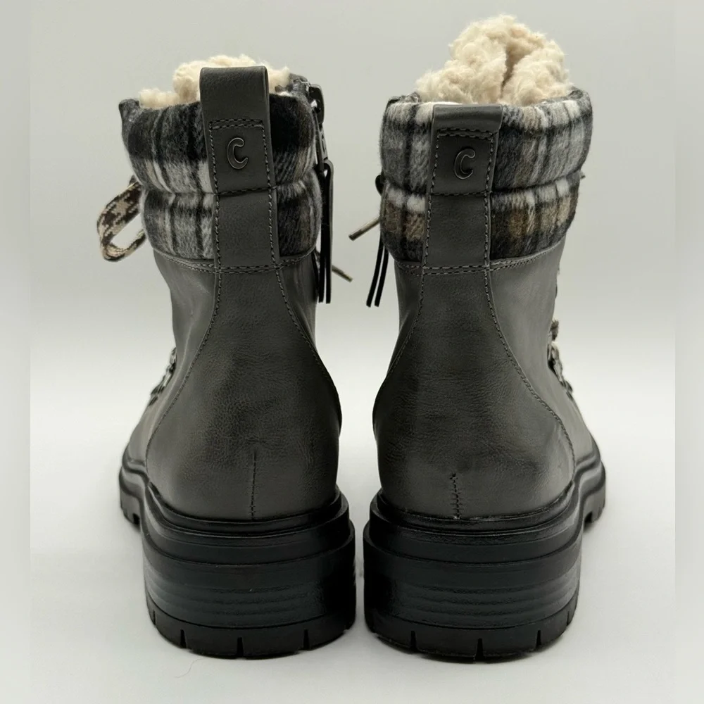 Circus by Sam Edelman Giselle Faux Fur Plaid Hiker Ankle Side Zip Boots  Size 9 - Picture 7 of 16